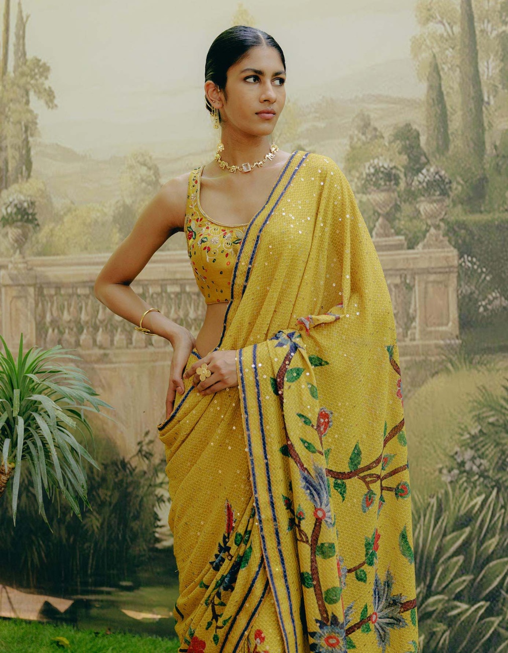 Radiant Yellow Georgette Saree with Digital Print & Sequin Work – Bollywood Diva Vibes Glamorous. Bold. Unstoppable.