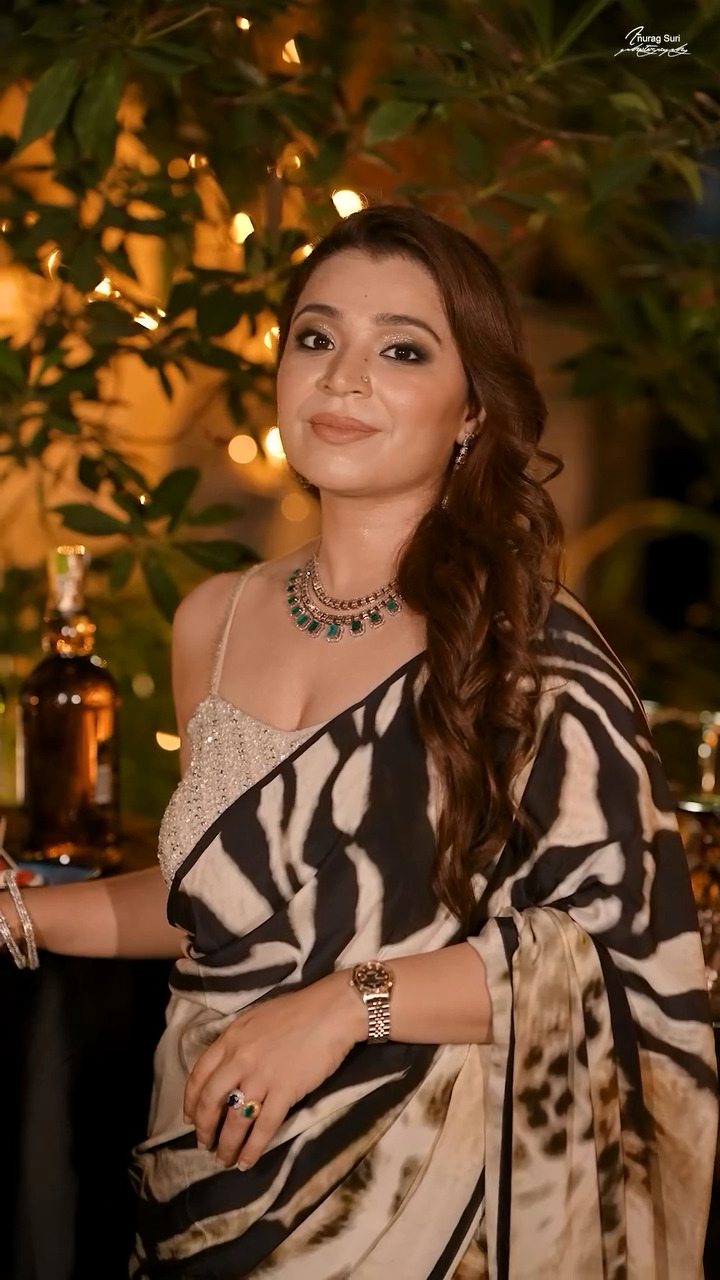 Trendy Vichitra Silk Saree with Digital Print & Embroidered Sequin Blouse – Animal Print Edition