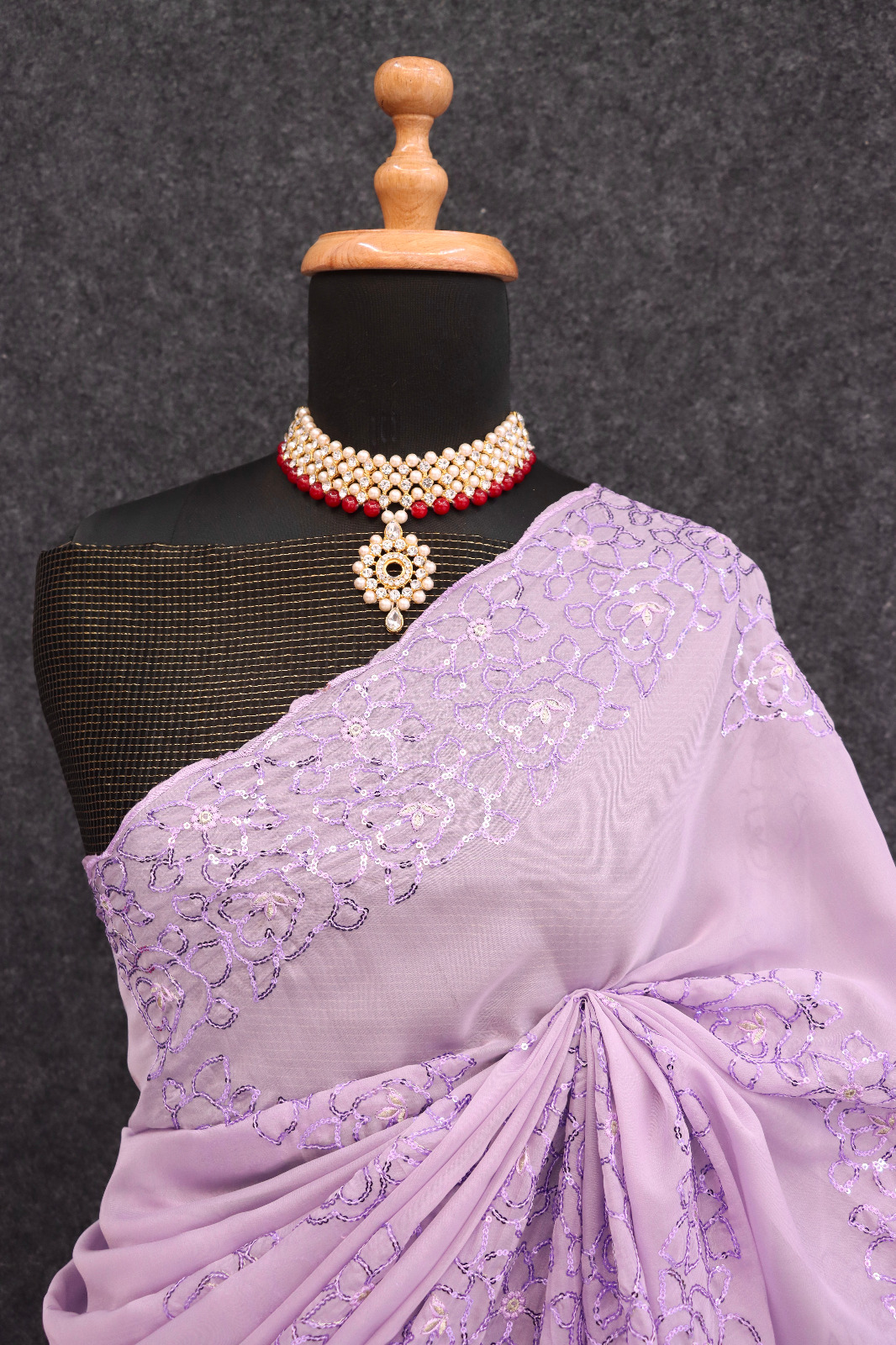 Lavender Georgette Embroidered Saree with Sequin Detailing – Elegant Party Wear