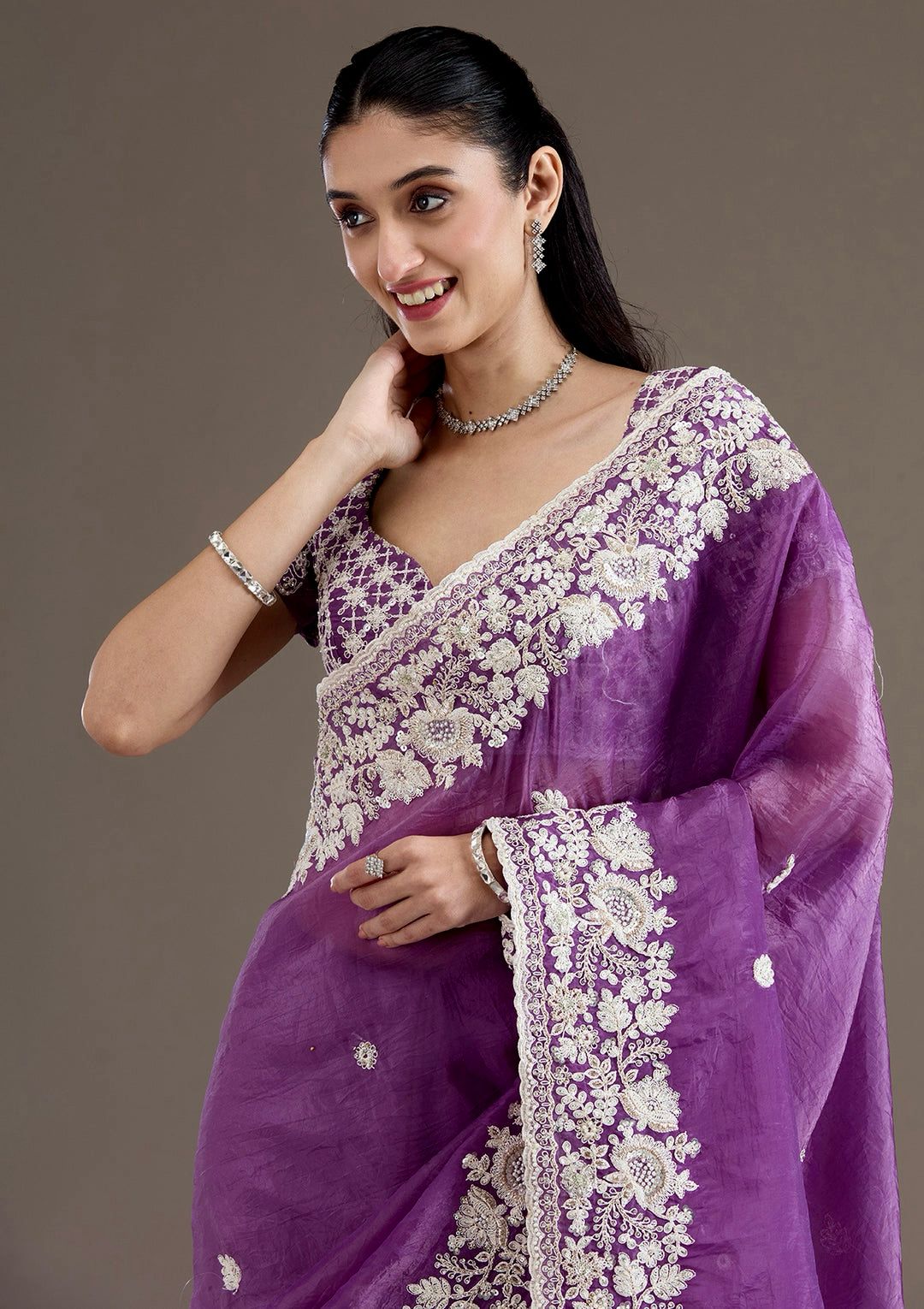 Premium Gold Crush Embroidered Saree with Cut Work Border