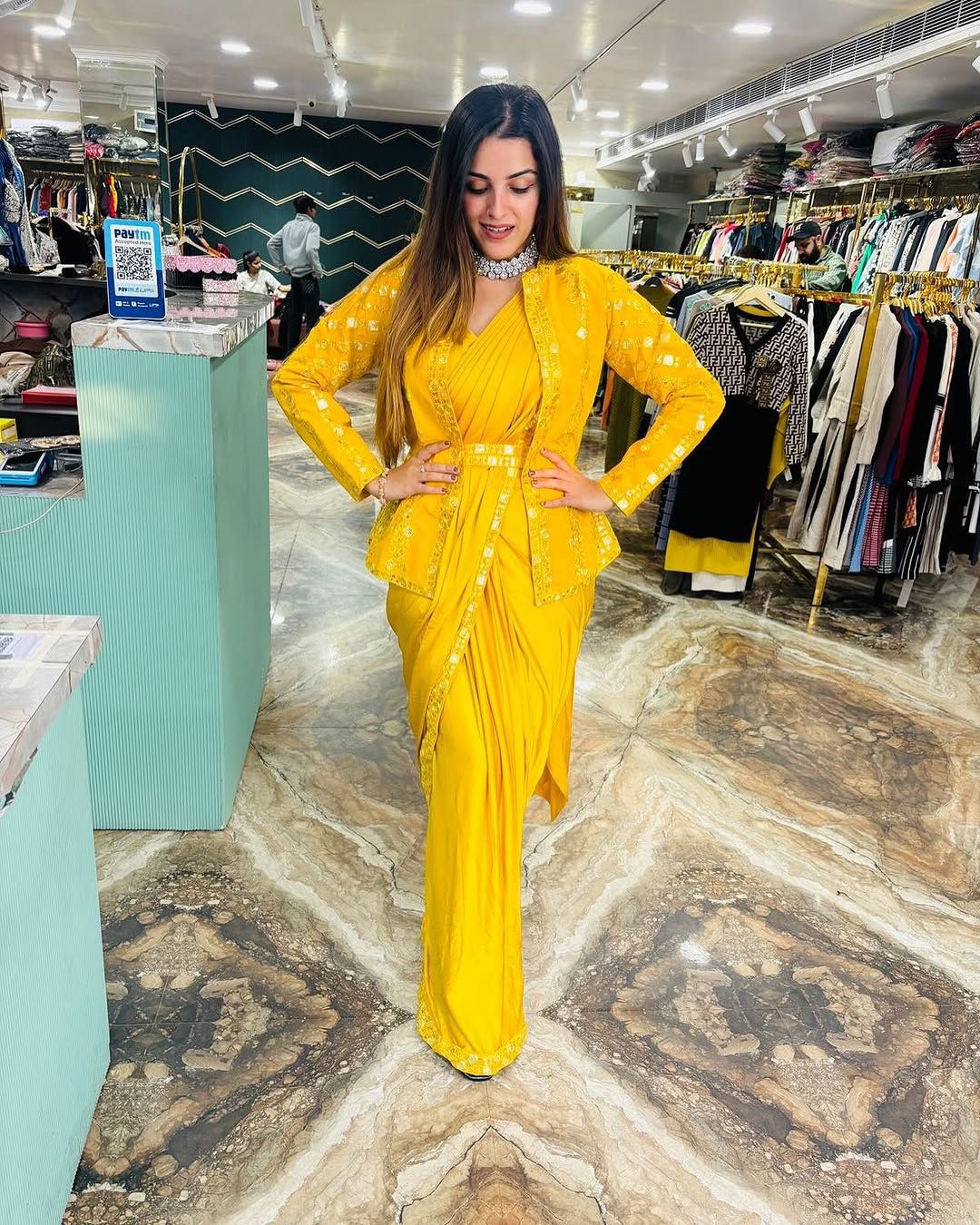 Ready-to-Wear Satin Saree with Embroidered Jacket & Belt