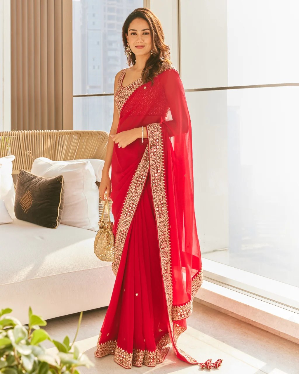 Handcrafted Georgette Saree with Fancy Dori, Sequence & Moti Work