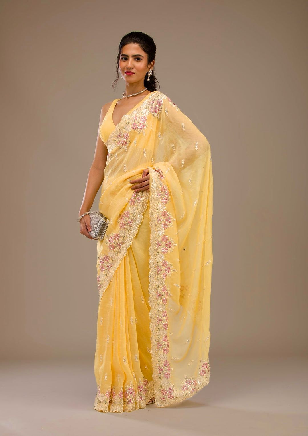 Premium Crunchy Saree with Heavy Embroidery & Fancy