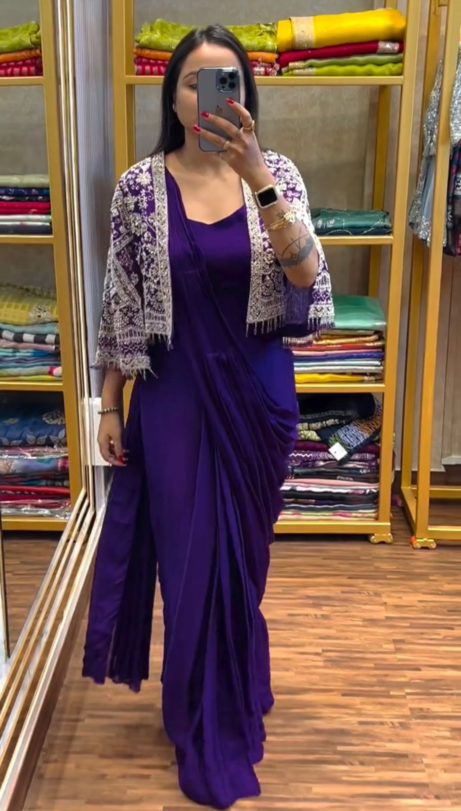 ST-1086 Indo-Western Ready-to-Wear Drape Saree with Embroidered Koti