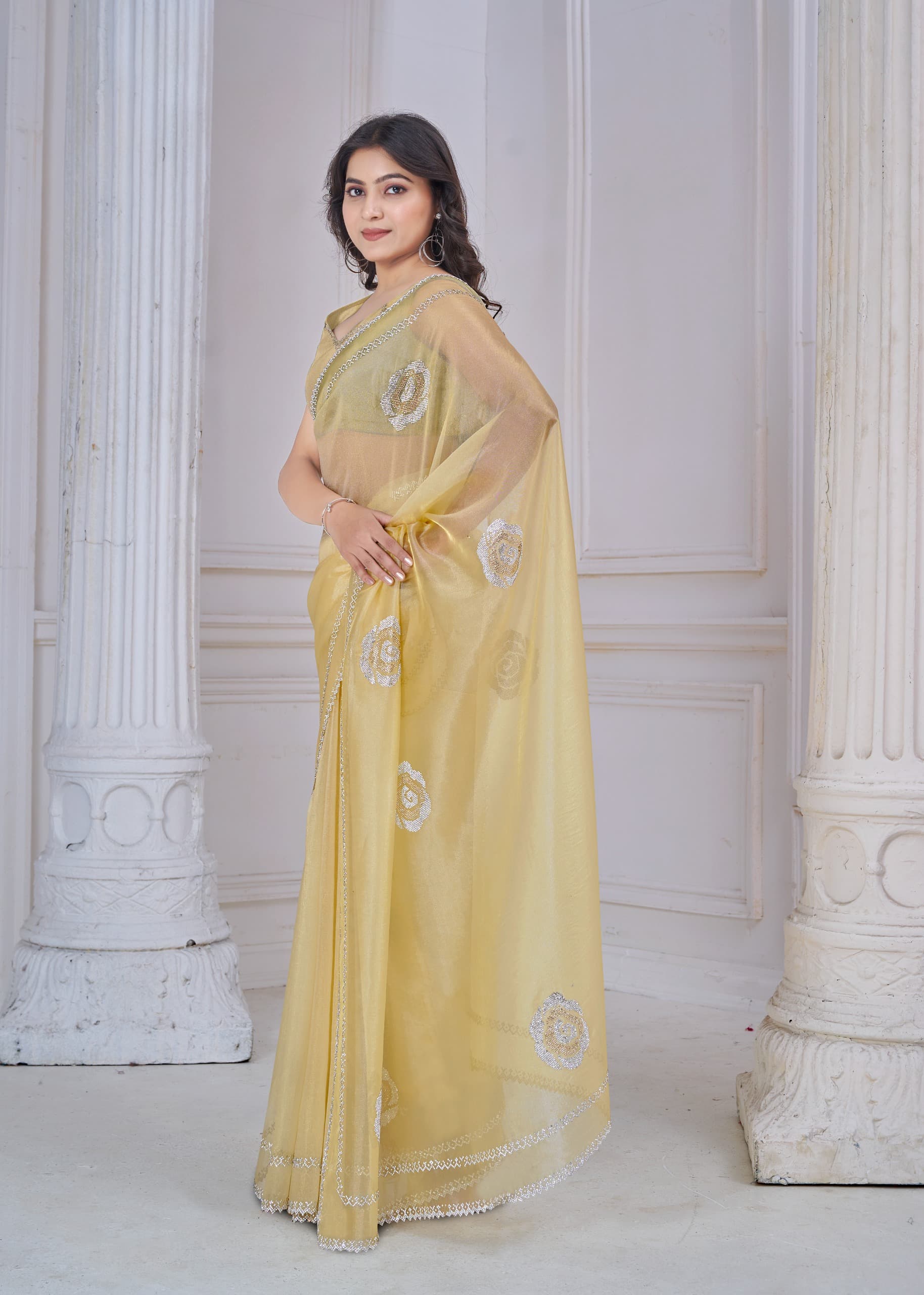 Yellow Supreme Organza Saree with Handcrafted Zarkan Work – Catalog 953 Series | Festive & Occasion Wear