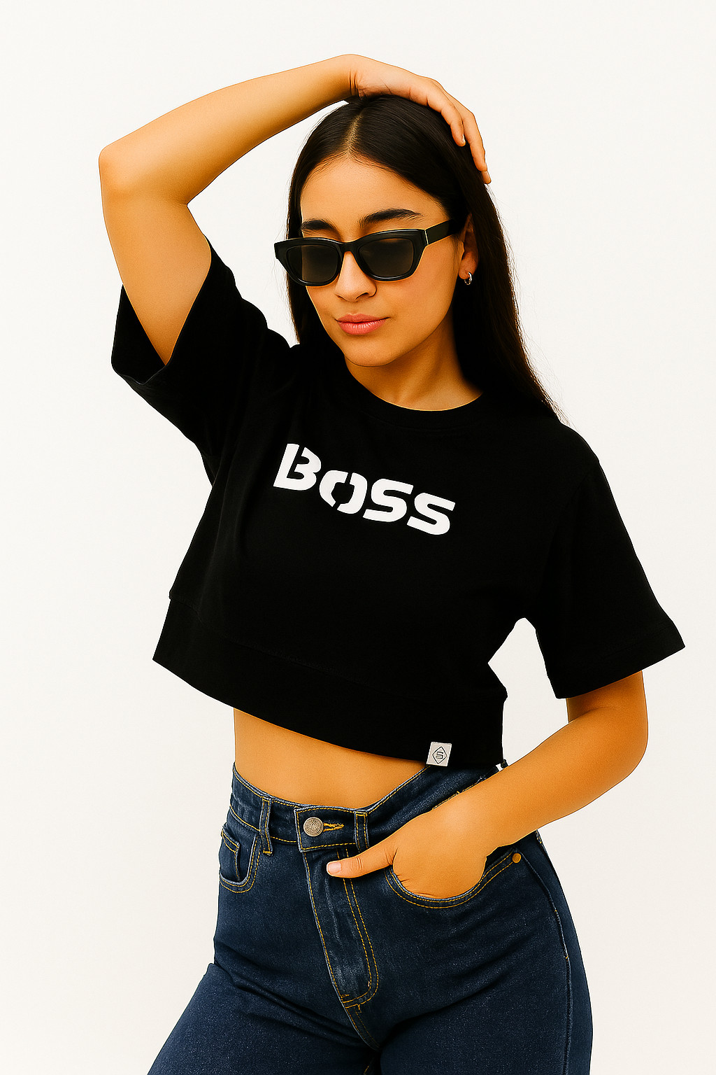 Women's Black “BOSS” Crop T-Shirt – Statement Streetwear Style