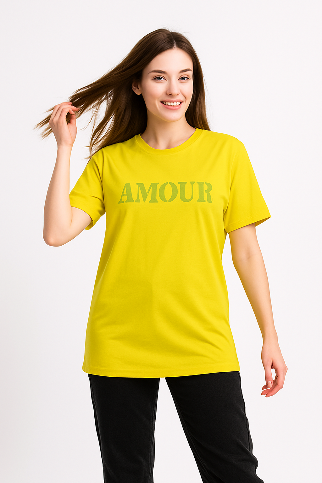 Yellow “AMOUR” T-Shirt – Bold French-Inspired Summer Graphic Tee