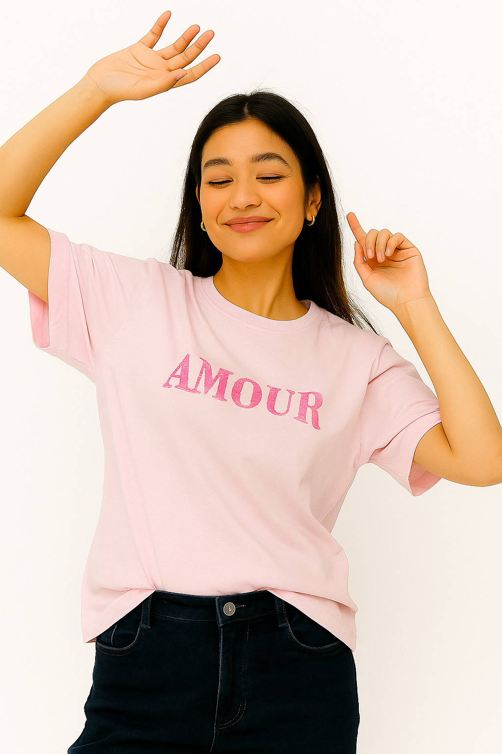 Pastel Pink “AMOUR” T-Shirt – Soft Cotton Tee with French-Inspired Typography
