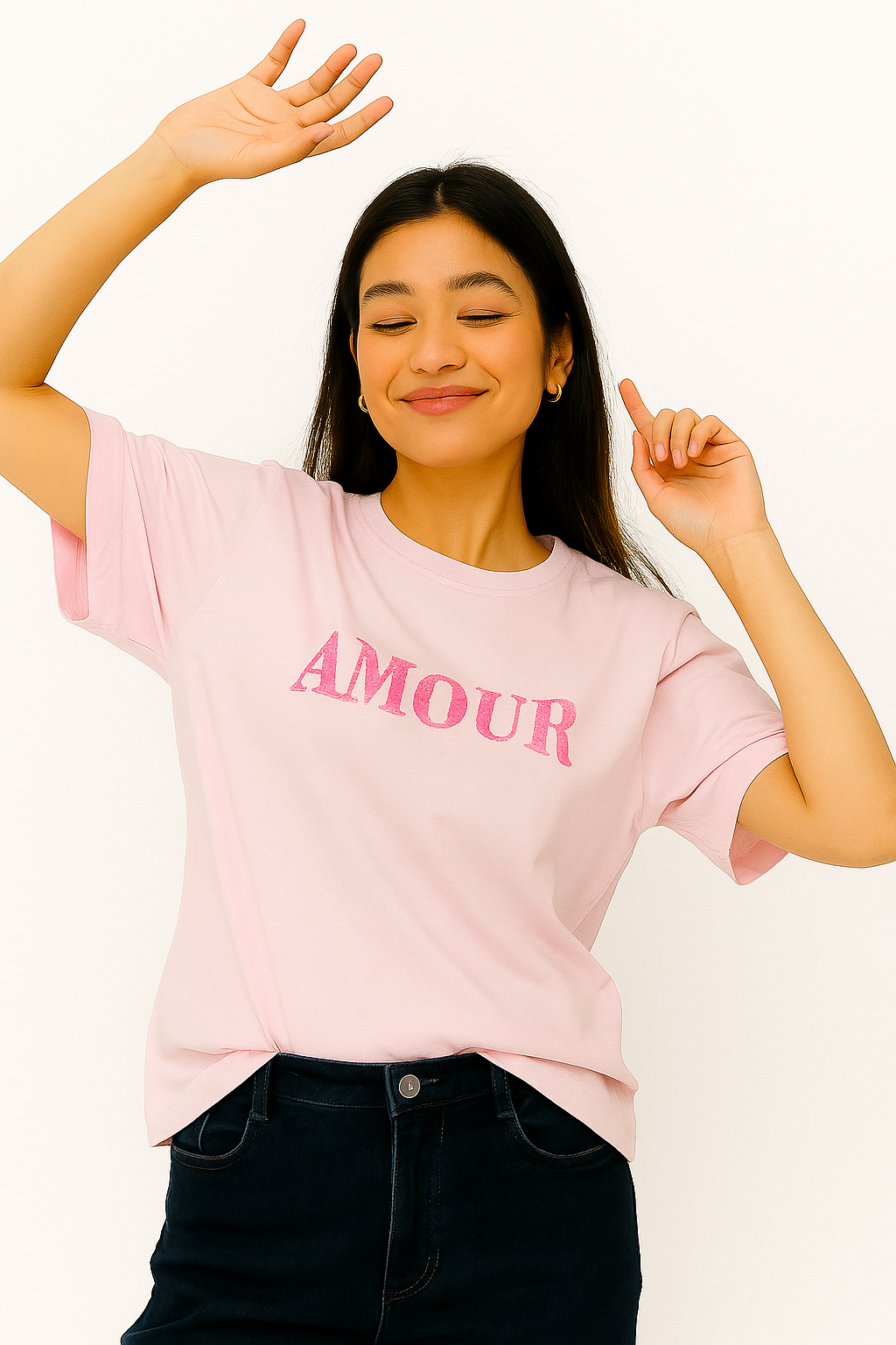 Pastel Pink “AMOUR” T-Shirt – Soft Cotton Tee with French-Inspired Typography