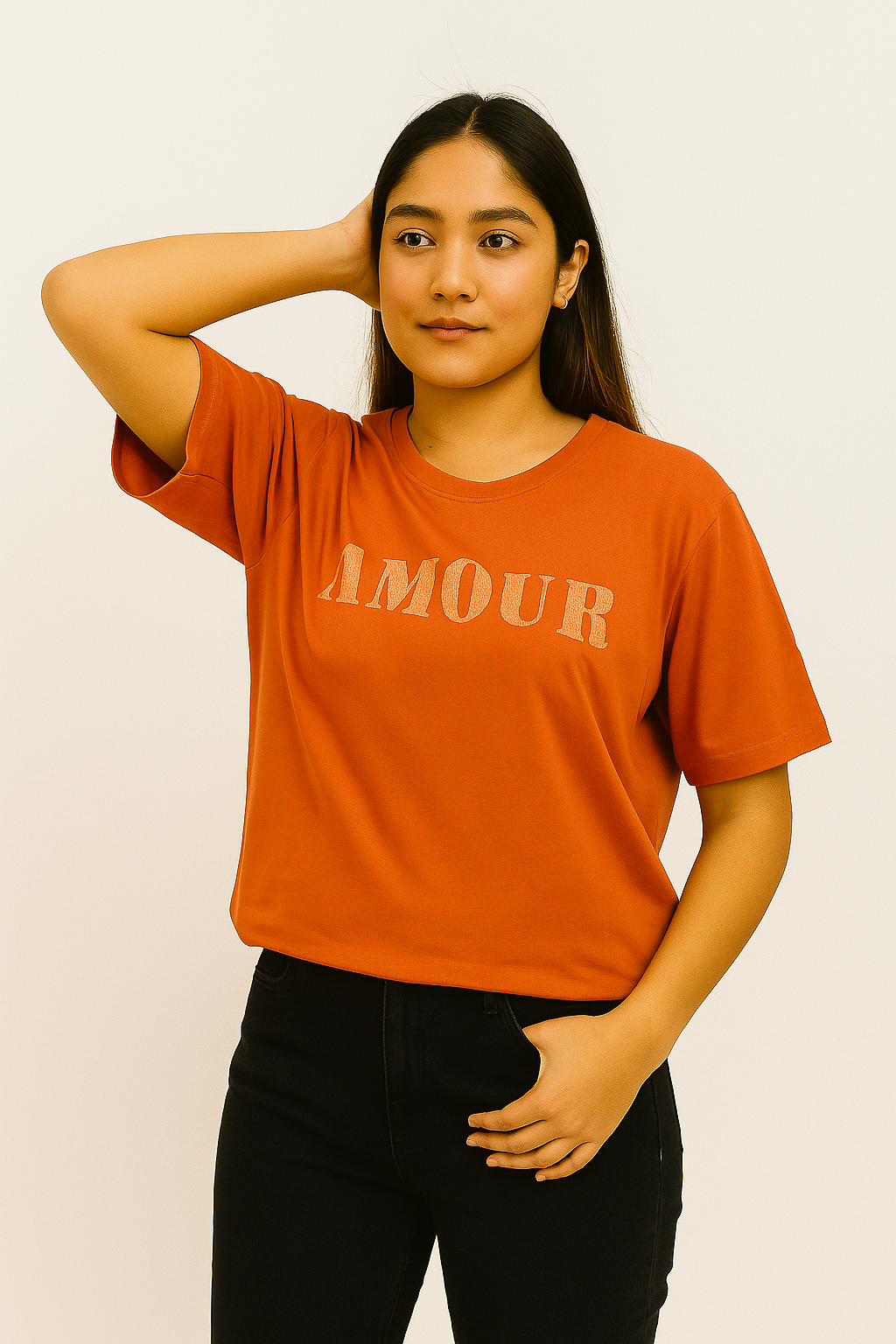 Bold Orange “AMOUR” T-Shirt – Soft Cotton Tee with Statement French Print