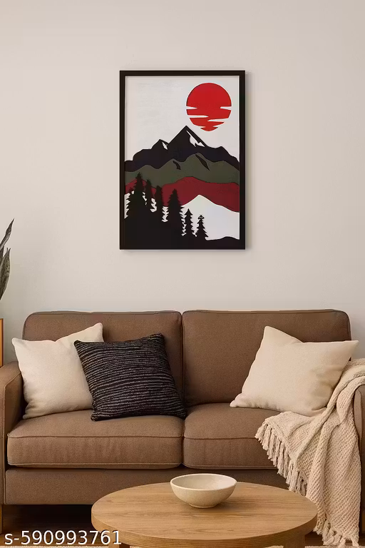 Mountains with Red Sun Photo Frame – Scenic Wall Decor