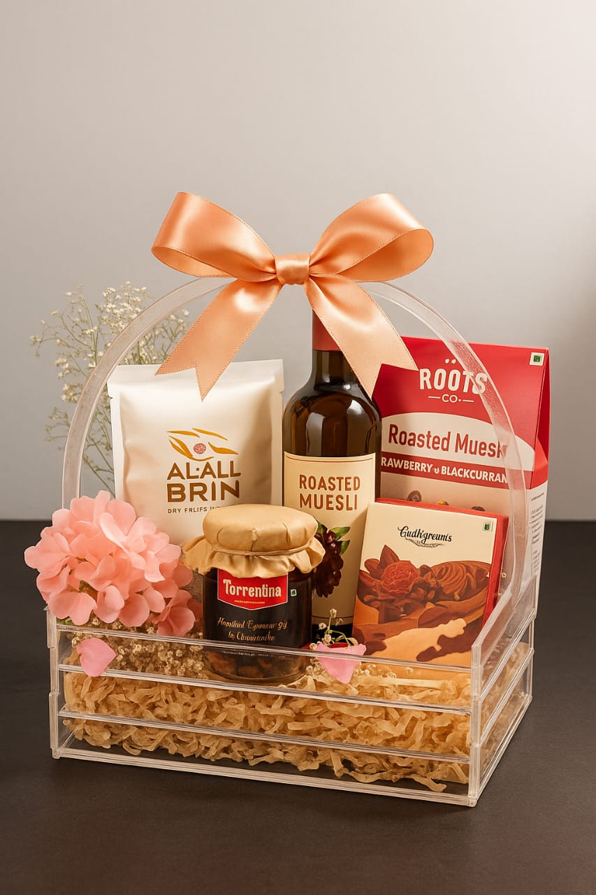 Luxury Gourmet Gift Hamper – Healthy Muesli, Chocolates & Dry Fruits in Elegant Acrylic Box
